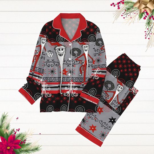 Jack Skellington Christmas Pajamas, Nightmare Before Christmas Shirt, Santa Jack Holiday Pajamas, Winter Holiday Pjs, Jack And Sally