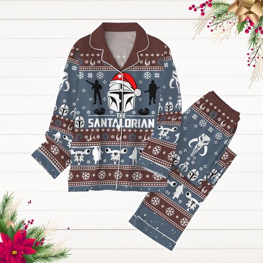 Discover Christmas Santalorian Pajamas Set, Star Wars Christmas Shirt, Mandalorian Holiday Pajamas, Disney Xmas Pyjamas, Pajamas For Party
