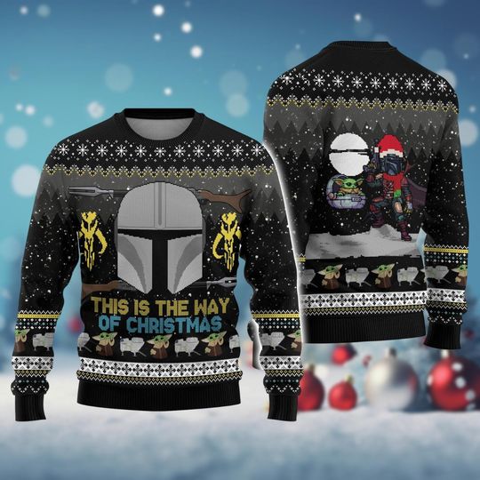 Discover Mandalorian Holiday Sweater, Star Wars Movie Christmas Sweater, Baby Yoda Ugly Sweater, The Grogu Christmas Shirt, Xmas Sweater For Men