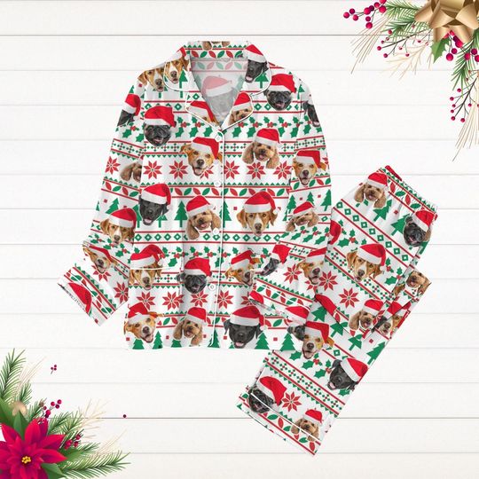 Discover Custom Photo Pajamas Set, Personalized Dogs Cats Faces Pajamas, Custom Family Christmas Pajamas, Matching Pajamas Set, Pjs For Party