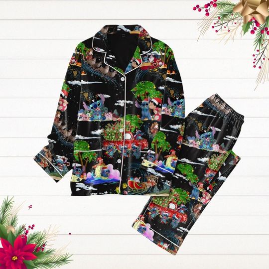 Discover Christmas Stitch Pajamas Set, Lilo And Stitch Holiday Pajamas, Merry Stitchmas Pajamas Pants, Disney Movie Xmas Gift, Pjs For Party