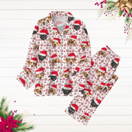 Discover Custom Dog Photo Pajamas, Personalized Face Pajama Sets, Custom Pajamas With Face, Christmas Party Gift For Women Men Kid, Xmas Pjs