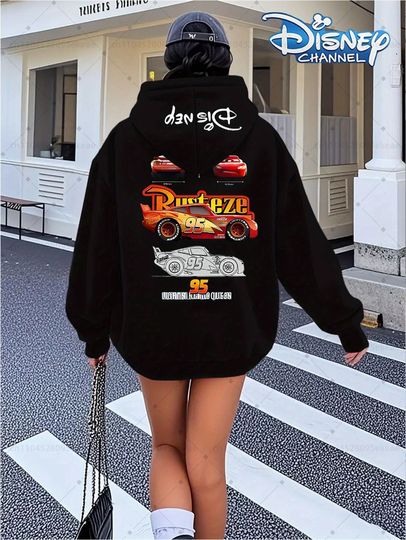 Discover Disney Car Lightning McQueen Rust Eze 95 Racing Pattern Women's Zipper Hoodie Winter Warm Jacket Casual Street