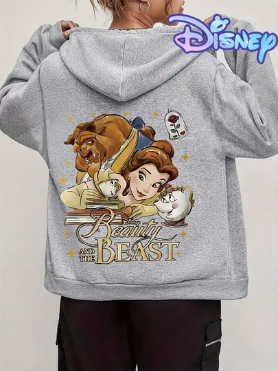 Discover Disney Beauty and The Beast Zipper Hoodies Sweatshirt Fleece Women Men Cotton Autumn Winter Pullover Oversized Hoody Long Sleeve