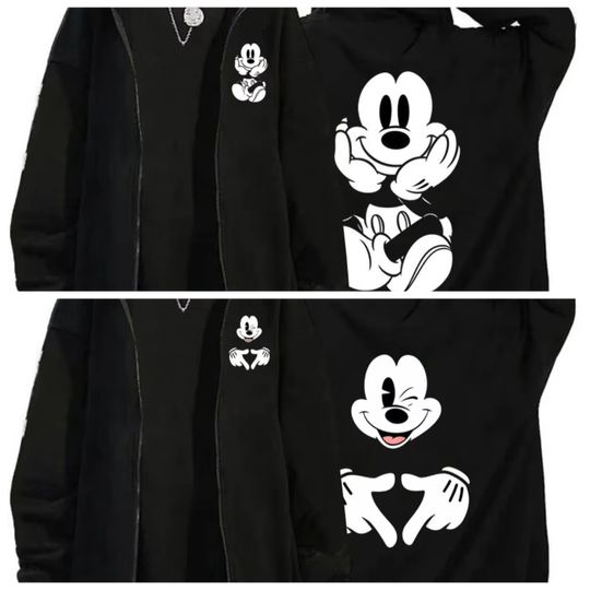 Discover 2025 Designer Clothing Women's Luxury Graphic Hoodies Mickey Mouse Print Long Sleeve Zip-Up Fashion Luxury Brand Disney Clothing