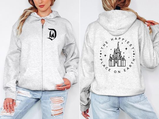 Discover The Happiest Place On Earth Disney Full Zip Up Hoodie Disney Sweatshirt The zipper color is the same as the clothes