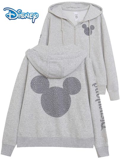 Discover Disneyland Walt Disney World Mickey Mouse Letter Diamonds Print Fleece Sweatshirt Unisex Women Zipper Hooded Jacket Jumper Tops