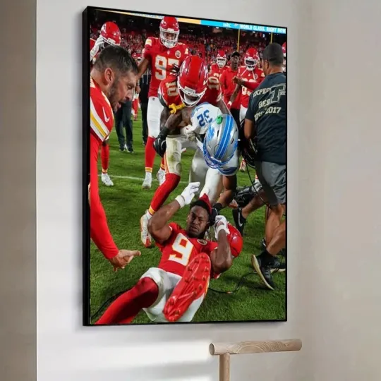 Discover Brian Branch Slaps JuJu Smith-Schuster Poster for Chiefs and Lions Sunday Night Football