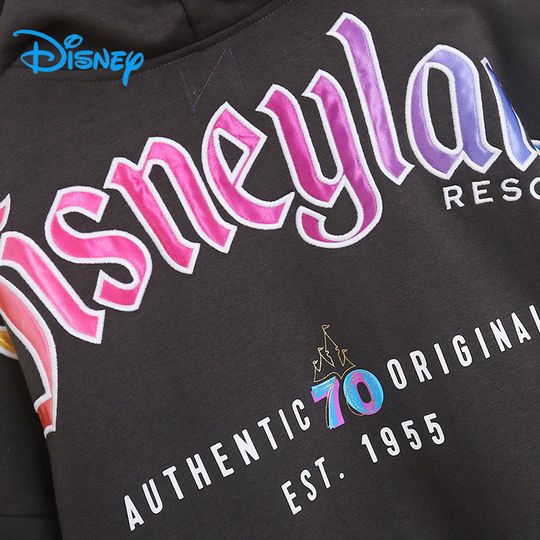 Discover Disney 70th Anniversary Fleece Hooded Sweatshirt Disneyland Letter Embroidery Zip Up Hoodies Jacket Jumper Loose Top Unisex