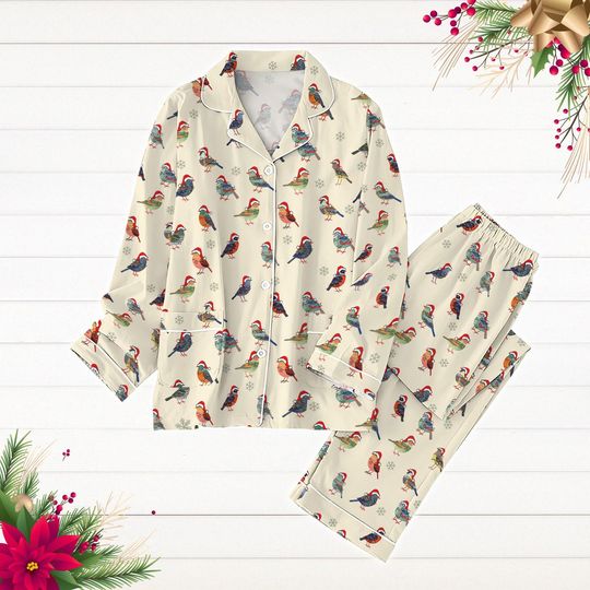Discover Hummingbird Christmas Pajamas Set, Bird Christmas Lights Pyjamas, Hummingbird Xmas Pjs, Animal Lover Gift, Merry Birdmas Pj Set Pants