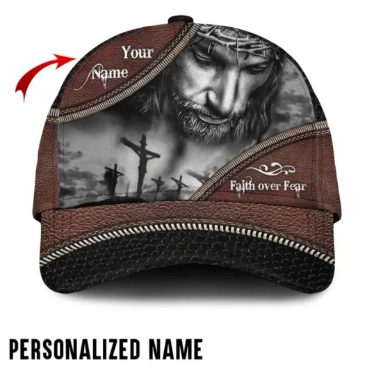 Personalized Jesus Cap, Faith Over Fear Cap, Jesus Cross Cap