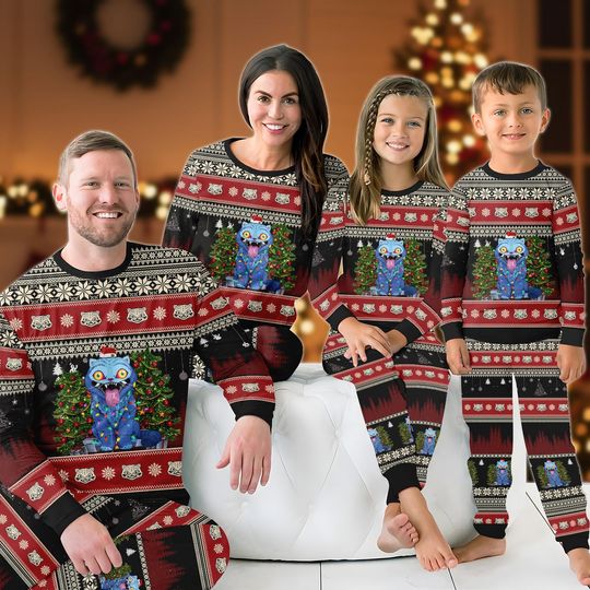 Derpy Tiger Family Christmas Pajamas Set, Funny Festive Pajamas, Tiger Holiday Sleepwear For Mom Dad Kids, Demon Tiger Matching PJs