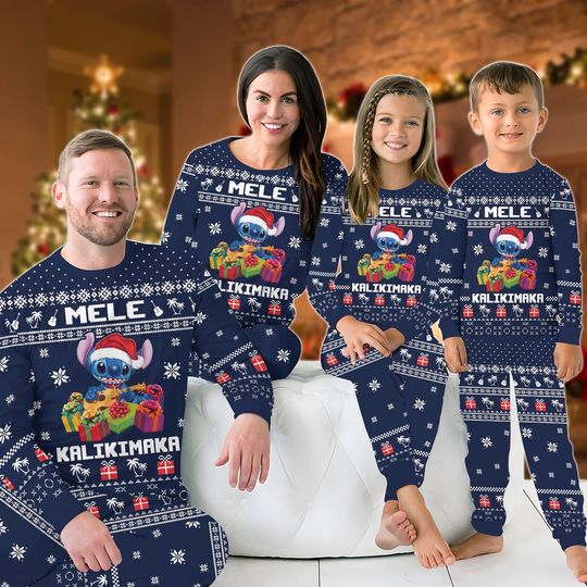 Discover Christmas Stitch Family Pajamas Set, Matching Holiday PJs, Cute Blue Alien Sleepwear, Festive Lilo Stitch Outfit, Cozy Winter Nightwear