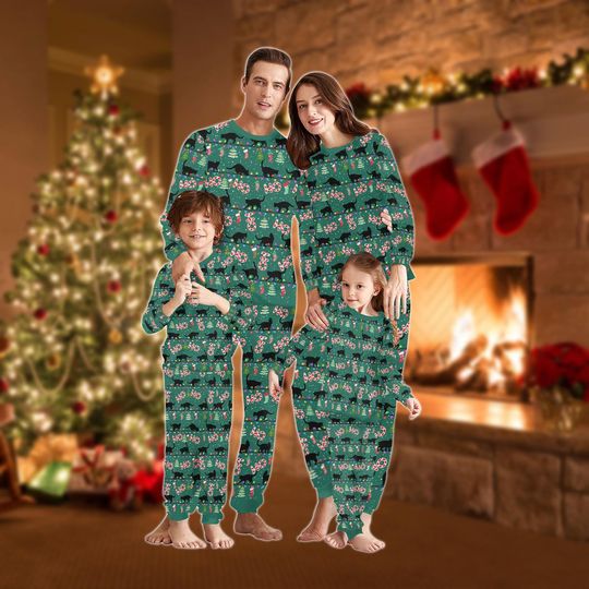 Discover Black Cat Family Pajamas Set, Matching Christmas PJs, Cute Kitty Sleepwear, Holiday Nightwear for Cat Lovers, Cozy Winter Loungewear