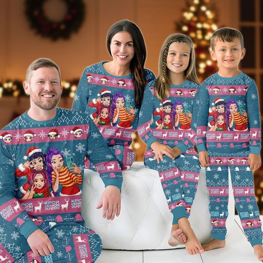 Discover Kpop Girl Group Family Pajamas Set, Rumi Mira Zoey Fan Gift, Christmas Gift for her, Holiday Gift for Kid Adult, Blue Tiger Pajamas