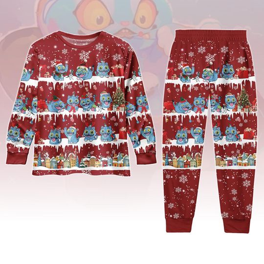 Derpy Tiger Long Sleeve Pajamas Set, Demon Tiger Costume Matching Long Pajamas, Funny Festive Pajamas, Tiger Cosplay Holiday Sleepwear