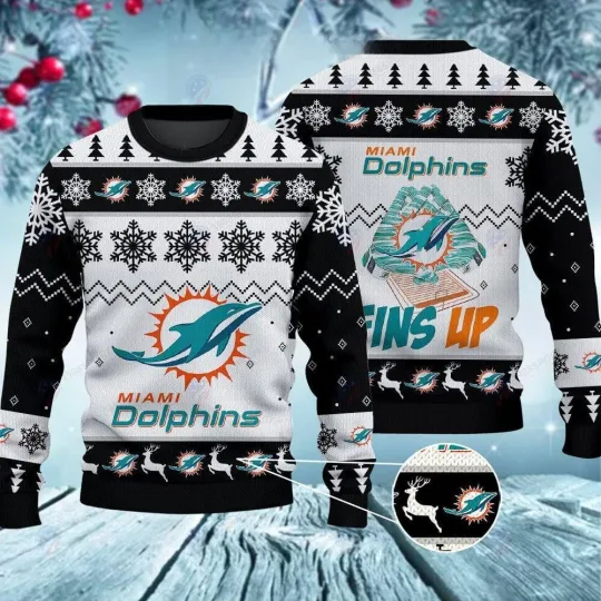 Discover Dolphins Fins Up Christmas Ugly Sweater