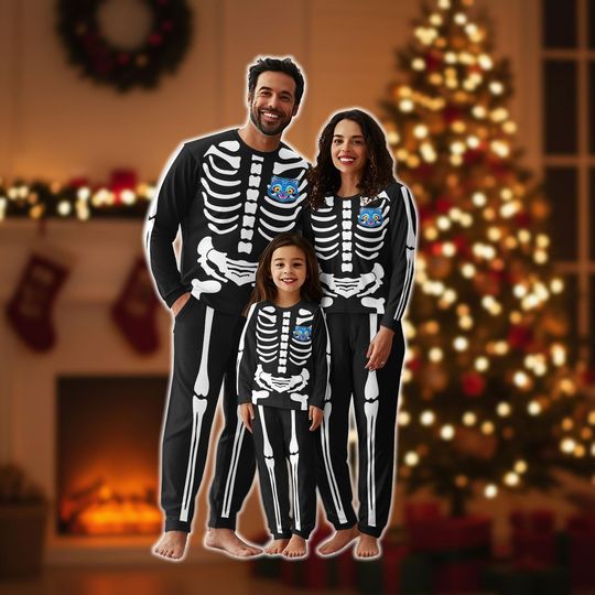 Discover Skeleton Blue Tiger Family Pajamas Set, Kpop Movie Fan Gift, Christmas Gift for her, Holiday Gift for Kid Adult, Blue Tiger Pajamas