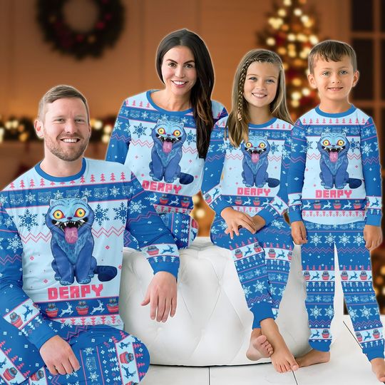 Derpy Tiger Family Christmas Pajamas Set, Demon Tiger Matching PJs, Funny Festive Pajamas, Tiger Holiday Sleepwear For Mom Dad Kids