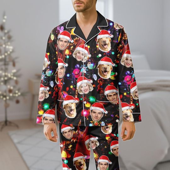 Funny Custom Face Christmas Pajamas, Holiday Pajama Set, Personalized Matching Pajamas Set, Christmas Gift for Family