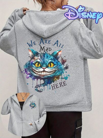 Zipper Cheshire Cat Hoodies Sweatshirt  Women's Men Cotton Autumn Winter Pullover O-Neck Hoody Long Sleeve Tops Coats