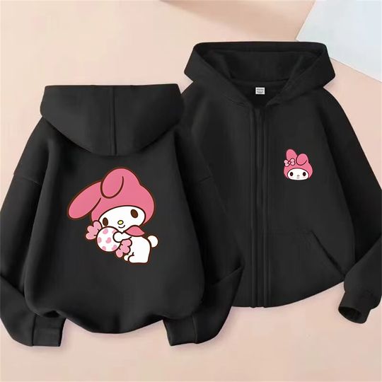 Children Zip Up Hoodie Tops Girl Boy Sweatshirt Kid 3-12 Year Zipper Hoody Coat Casual black Sweatshirts Sanrio pink Clothes