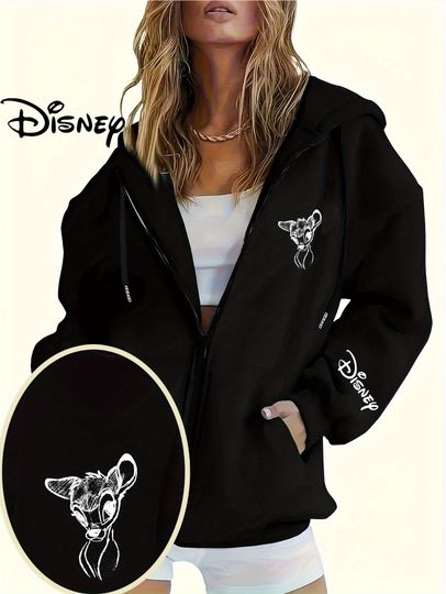 Discover Disney Bambi Sketch Art Women's Zip-Up Hoodie, Casual, Loose, and Stylish. Unisex Autumn and Winter Hoodies harajuku