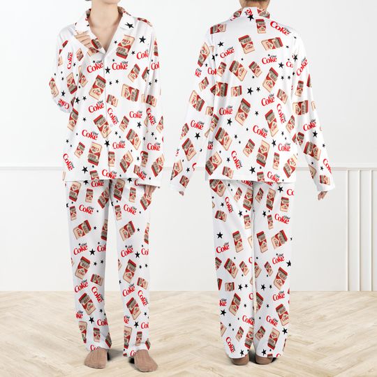 Discover Retro Coke Pajamas Pajama Set For Family, Vintage Soda Can PJs, Cute Cola Sleepwear Set, Soft Holiday Pajama Set, Fun Drink Lover Loungewear