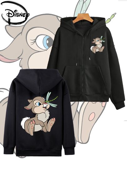 Discover Disney animation "Bambi" Tumble print women's autumn and winter fashion zipper hooded sweatshirt, casual style