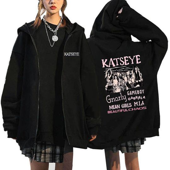 Women Men Katseye Funny Print Zip Up Hoodies Women's Graphic Gothic Y2k Zipper Sweatshirts Fashion Vintage Streetwear Clothes