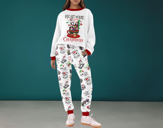 Discover Nightmare Before Christmas Pajama Set For Family, Jack Skellington Xmas Sweat Suit, Gothic Holiday Loungewear, Spooky Christmas Outfit