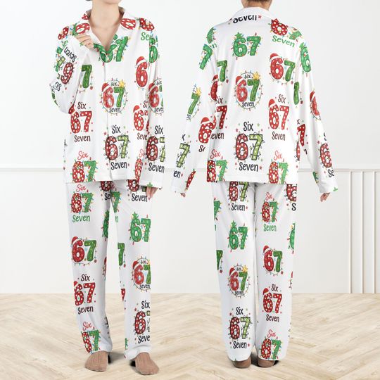 Discover Funny Christmas Meme Six Seven Pajama Set For Women And Kids, Funny Number PJs Set, Holiday Matching Sleepwear, Festive Xmas Loungewear