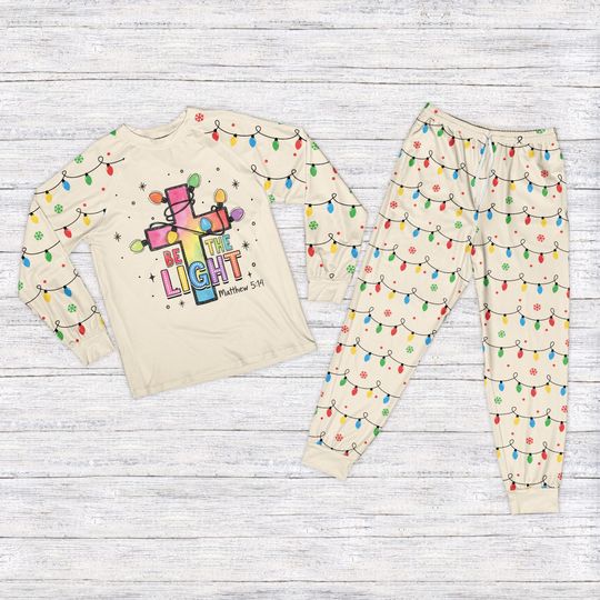 Discover Christian Christmas Pajamas Set, Be The Light Mathew 5:14 Christmas PJs, Christian Family Christmas Sleepwear, Religious Christmas Pajamas
