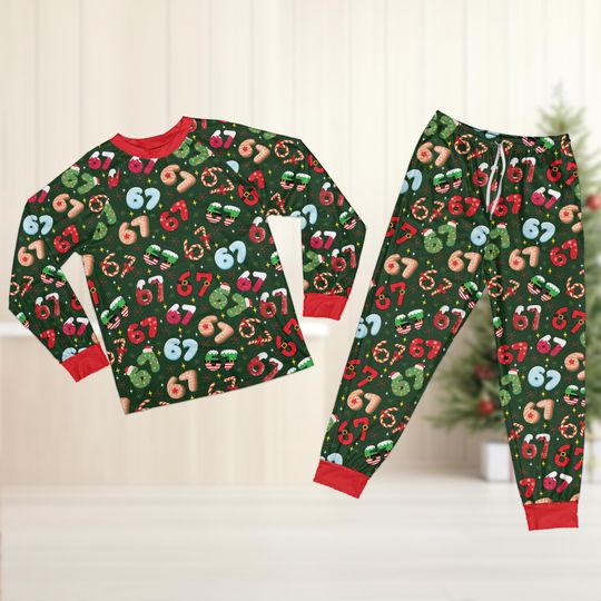 Discover Funny 67 Six Seven Christmas Pajamas, Santa Six Seven Meme Christmas Sleepwear, Trending Six Seven Christmas Pajama Set, 67 Meme Xmas Gift