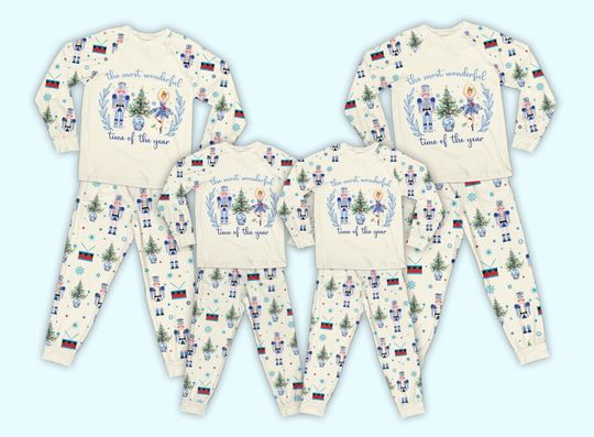 Discover Chinoiserie Nutcracker Christmas Pajamas Set, The Most Wonderful Time Of The Year, Long Sleeve Two Piece Pajama, Nutcracker Family Pajamas