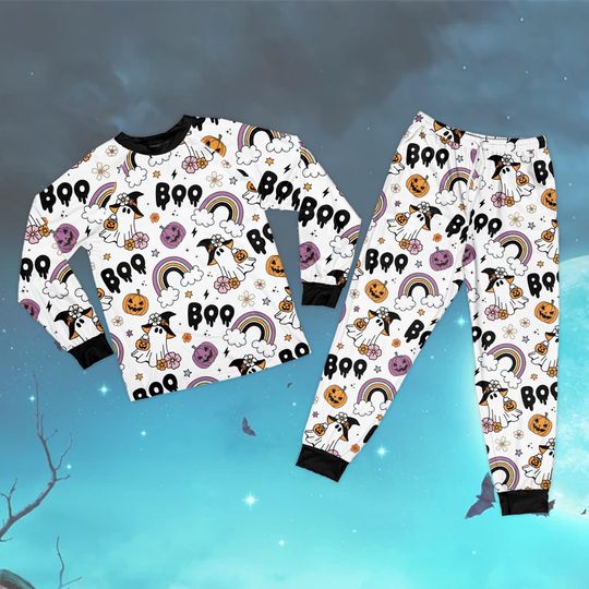 Discover Spooky Boo Halloween Pajamas, Kid Halloween Long Sleeve Two Piece Pajama, Trick Or Treat Pajamas, Spooky Groovy Loungewear