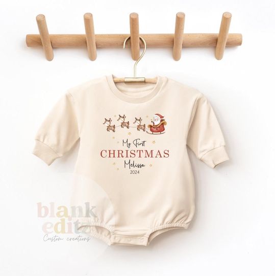Discover Baby's First Christmas, Long Sleeve Baby Romper Sweater, Bubble Bodysuit, Personalised bodysuit, Christmas Gift, Baby Keepsake, Baby Gift