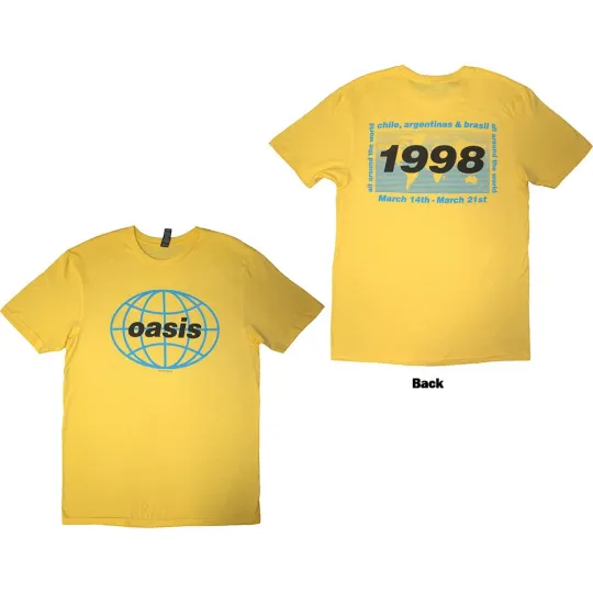 Discover Oasis 1998 World Tour - South America T-Shirt Yellow New