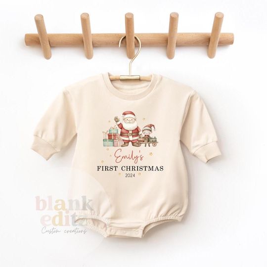 Discover Baby's First Christmas, Long Sleeve Baby Romper Sweater, Bubble Bodysuit, Personalised bodysuit, Christmas Gift, Baby Keepsake, Baby Gift