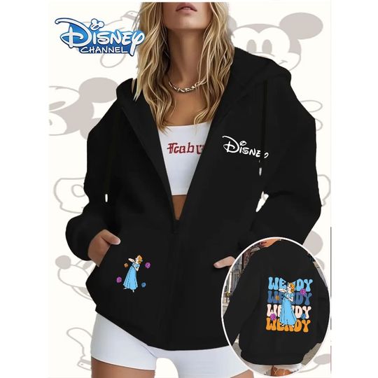 Discover Disney Peter Pan Wendy Printed Zipper Hoodie Autumn/Winter New Style for Couples, Casual and Fashionable Street Wear