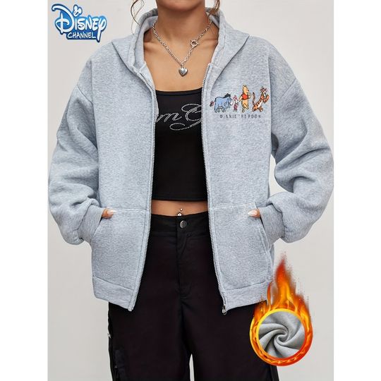 Discover Disney Winnie the Pooh hoodie with a vibrant cartoon print. Unisex zip-up sweatshirt jacket for fall and winter streetwear