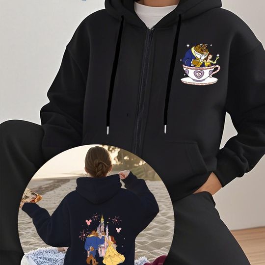 Discover Disney Retro Beauty and Beast 'Pattern and Letter Zipper Hoodie Autumn/Winter New Casual Fashion Men's and Women's Street Wear