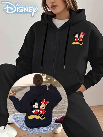Discover Women'S Disney Minnie Mouse & Mickey Mouse Print Zip-Up Hoodie - Casual Long Sleeve Pullover