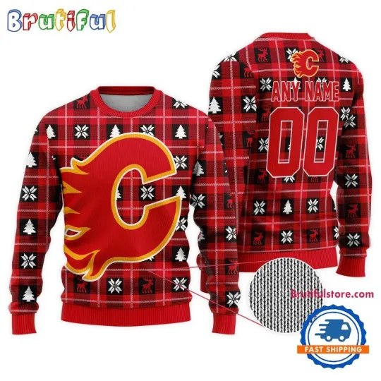 Discover Calgary Flames Personalized Snow Tree Ugly Christmas Sweater