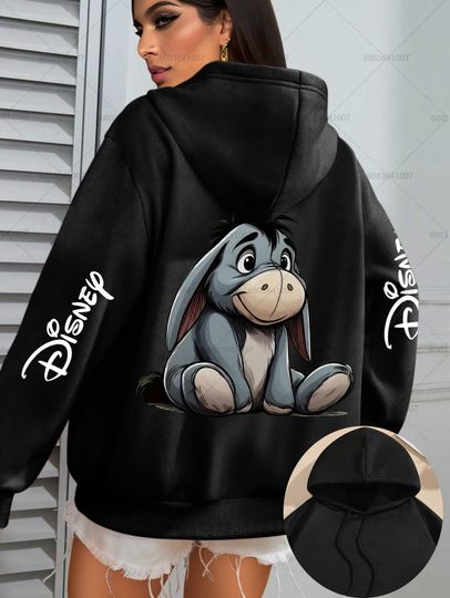 Discover Disney Women's Winnie The Pooh Eeyore Fleece Hoodies Hoody Sweatshirt Pullover Autumn Winter Oversize Girls Coats Sweats Casual