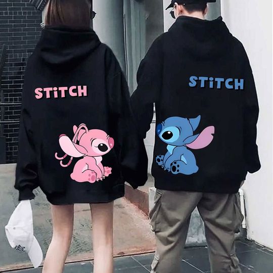 Discover Disney Stitch and Angel Match Couple Hoodies with Loose Prints, Suitable for Casual Disney Gifts. Disney Parker Is Playful