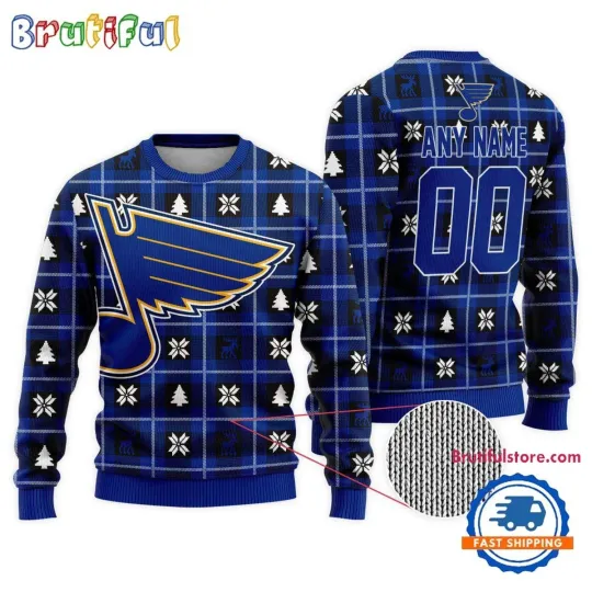 St. Louis Blues Personalized Snow Tree Ugly Christmas Sweater