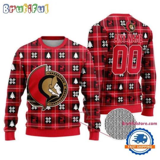Discover Ottawa Senators Personalized Snow Tree Ugly Christmas Sweater