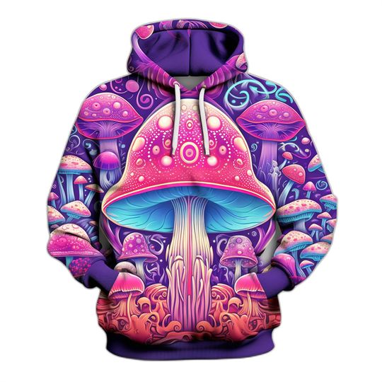 Discover Colorful Mushroom Graphic Hoodies For Men Clothes Harajuku Fashion Agaric Unisex Sweatshirts Casual Male Streetwear Women Tops