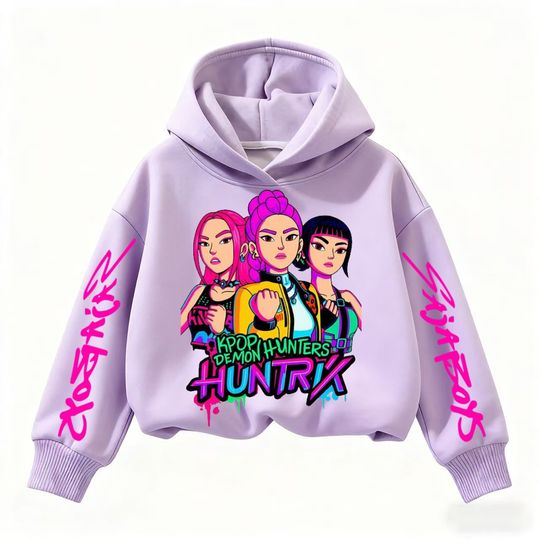 Discover 2025KPop Devil Hunter Cartoon Girl Boy Hooded Sweatshirt Warm Children's Hallyu fashion Casual Comfortable Warm Top